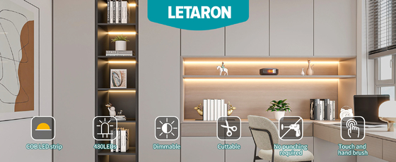 LETARON COB светодиодный ленточный свет 24В светодиодный ленточный свет 480 штук / М светодиодов, сверх яркий высокий лумен 3000K теплый белый 3м, сглаживается с 3M лентой, 30W UL электроснабжение, переключатель для спальни, дома, кухни DIY
